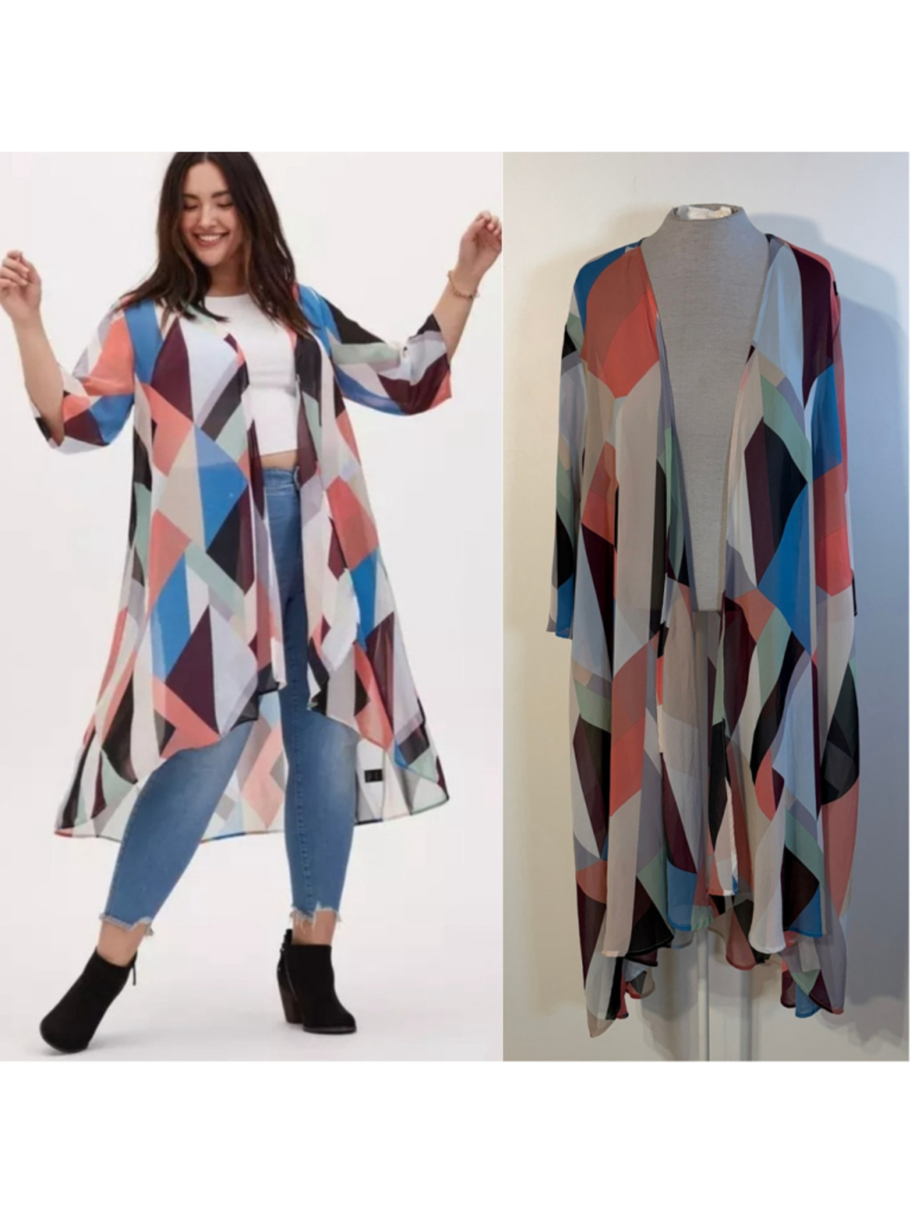 Torrid Geometric Chiffon Kimono Duster Cardigan Abstract Women’s 1X 2X